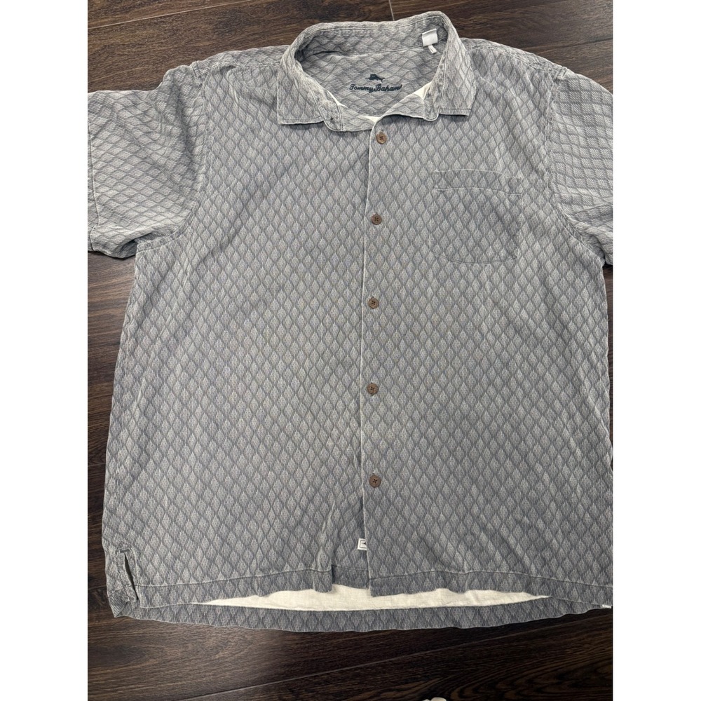 Tommy Bahama 100% Silk Men's Shirt XXL Gray Geometric Short Sleeve